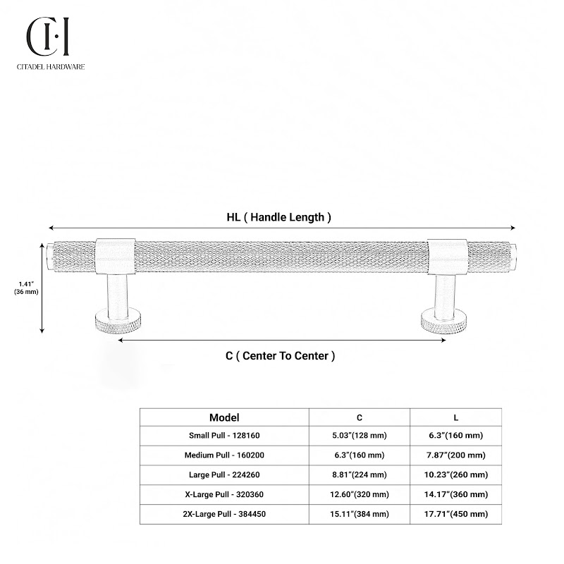 Blanc Knurled Brass Cabinet Handle – Silver - View 8