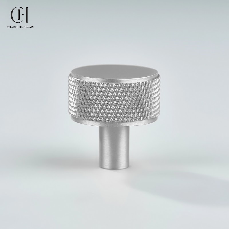 Grafton Knurled Round Brass Cabinet Knob – Silver - View 2