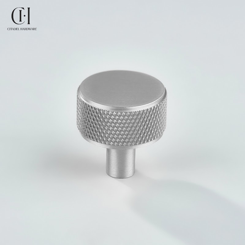 Grafton Knurled Round Brass Cabinet Knob – Silver - View 4
