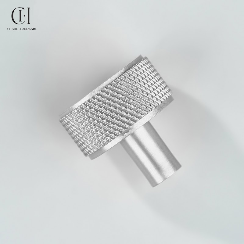 Grafton Knurled Round Brass Cabinet Knob – Silver - View 7