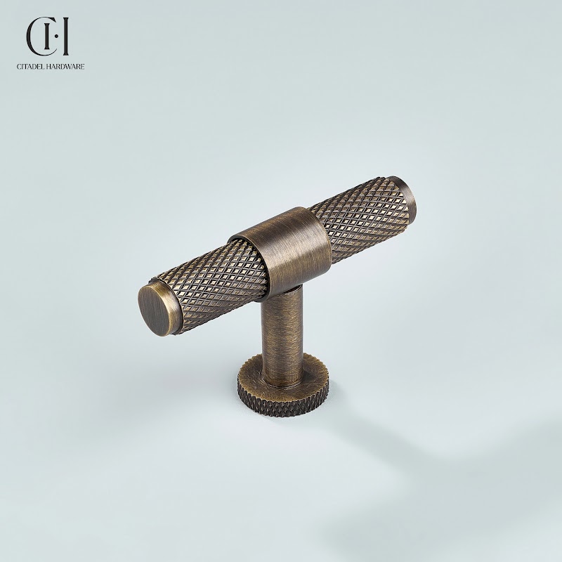 Riven Knurled T-knob Antique Bronze by Citadel Hardware