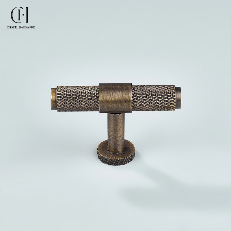 Riven Knurled Brass Cabinet T-Knob – Antique Bronze - View 2