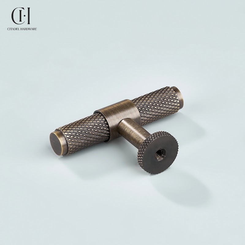 Riven Knurled Brass Cabinet T-Knob – Antique Bronze - View 3