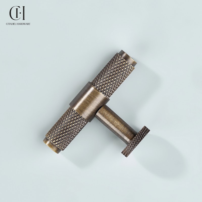 Riven Knurled Brass Cabinet T-Knob – Antique Bronze - View 4