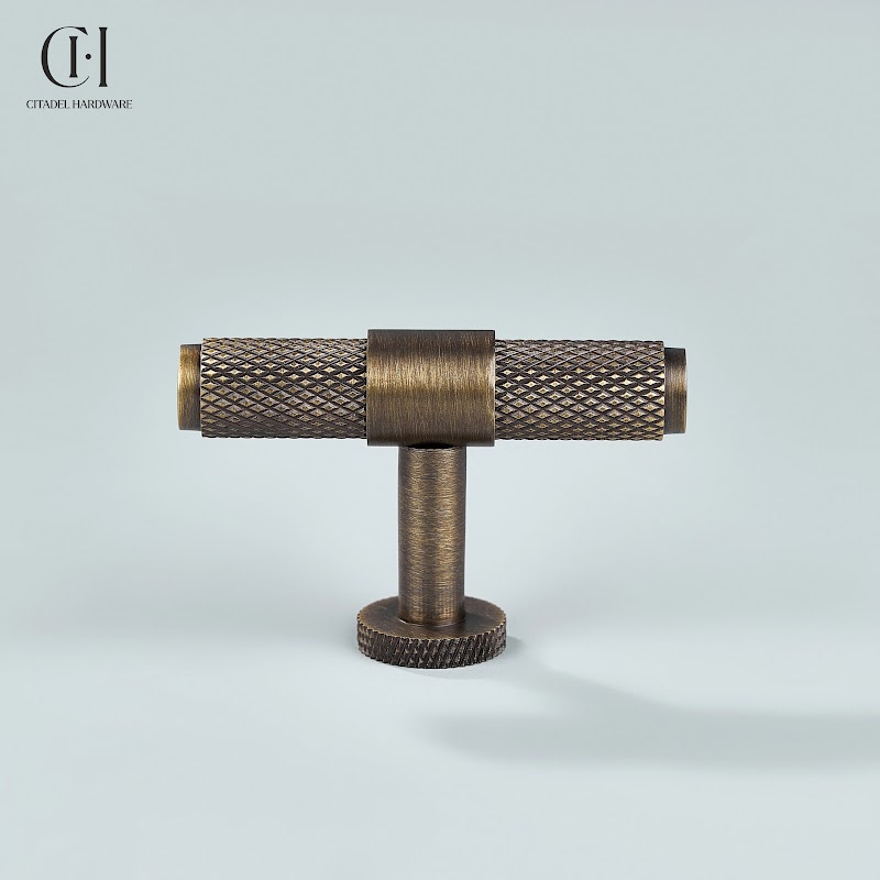 Riven Knurled Brass Cabinet T-Knob – Antique Bronze - View 5