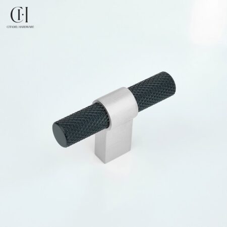 Varo Knurled T-knob Black Silver by Citadel Hardware