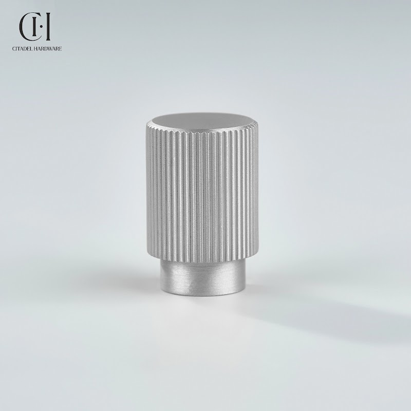 Crest Linear Knurled Brass Cylinder Knob – Silver - View 2