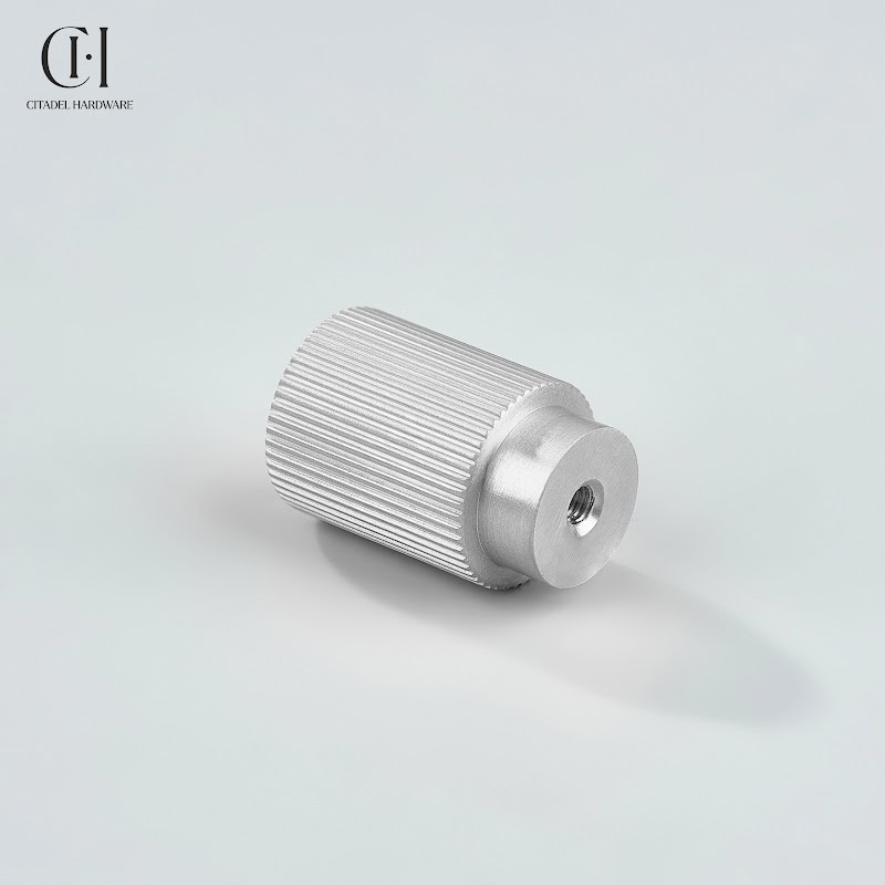 Crest Linear Knurled Brass Cylinder Knob – Silver - View 3