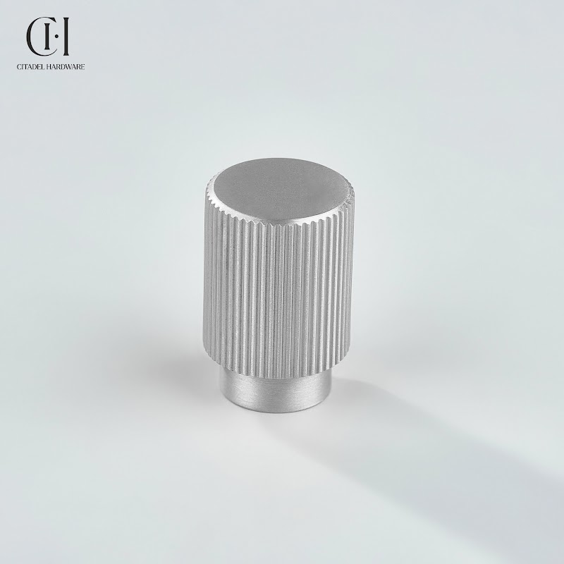 Crest Linear Knurled Brass Cylinder Knob – Silver - View 4