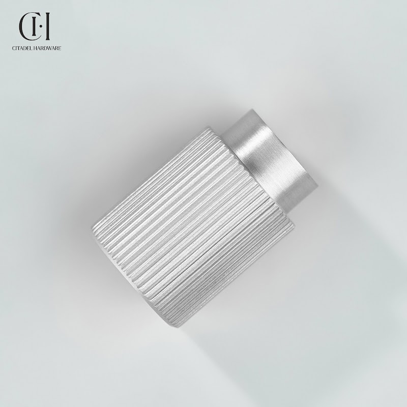Crest Linear Knurled Brass Cylinder Knob – Silver - View 5