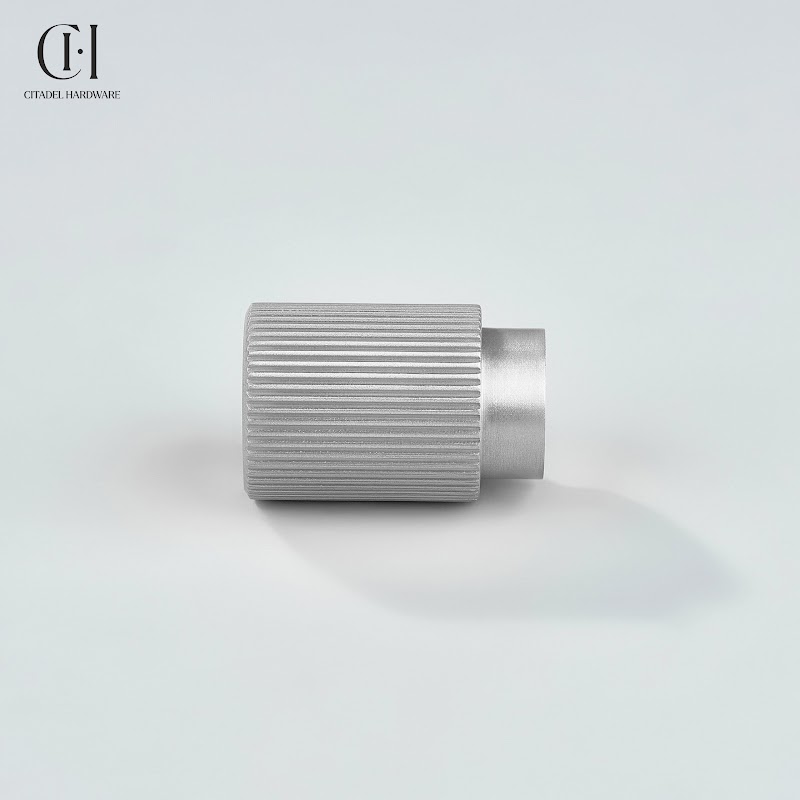 Crest Linear Knurled Brass Cylinder Knob – Silver - View 6