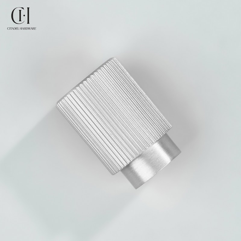Crest Linear Knurled Brass Cylinder Knob – Silver - View 7