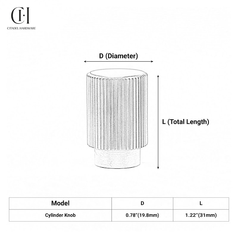 Crest Linear Knurled Brass Cylinder Knob – Silver - View 8