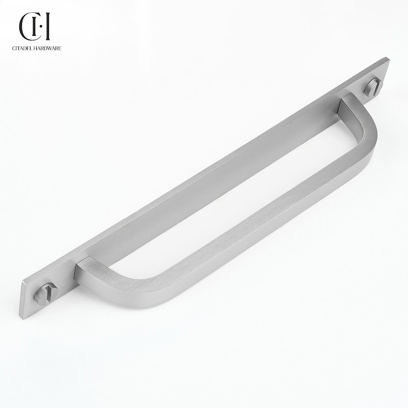 Aurel Curve Brass Cabinet Handle With Backplate – Silver - View 3