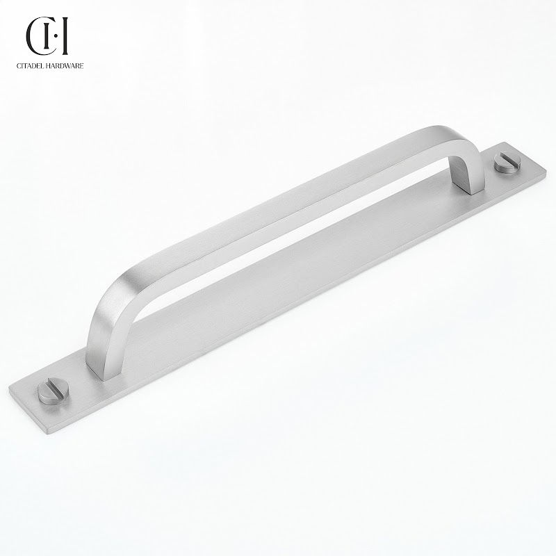 Aurel Curve Brass Cabinet Handle With Backplate – Silver - View 6