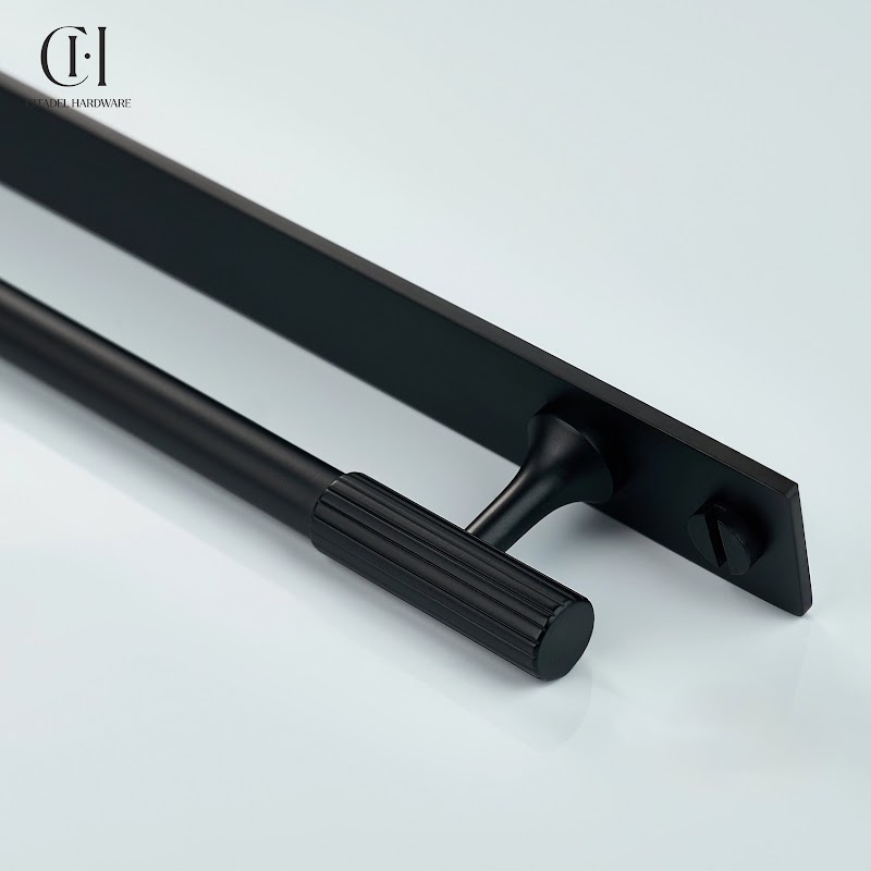 Qeld Linear Knurled Brass Cabinet Handle With Backplate – Black - View 7