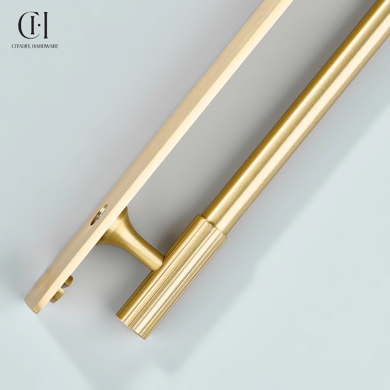 Qeld Linear Knurled Brass Cabinet Handle With Backplate – Gold - View 7