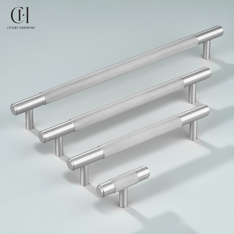 Neel Linear Knurled Brass Cabinet Handle – Silver - View 2