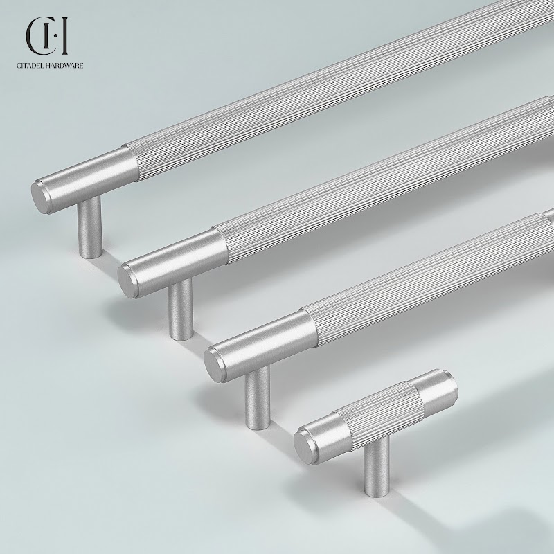 Neel Linear Knurled Brass Cabinet Handle – Silver - View 3