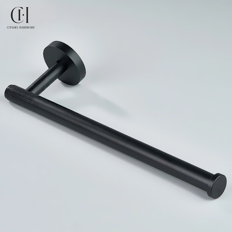 Luma Linear knurled Brass Towel Holder – Black - View 7