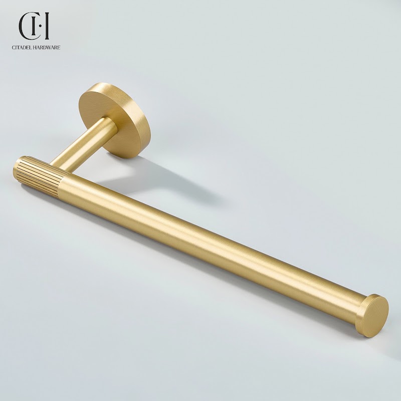 Luma Linear knurled Brass Towel Holder – Gold - View 3