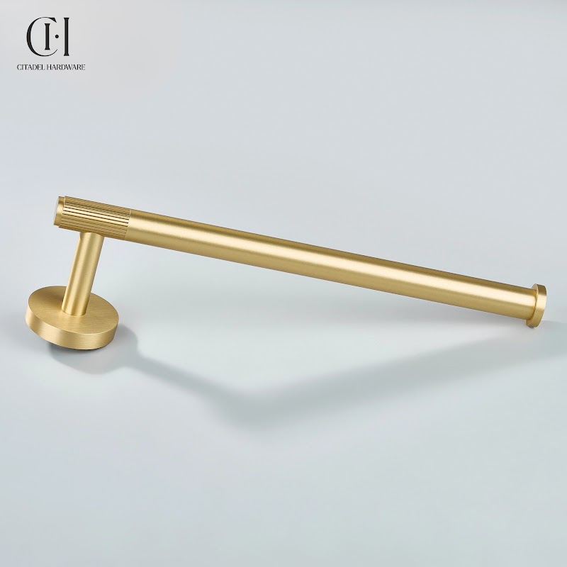 Luma Linear knurled Brass Towel Holder – Gold - View 4