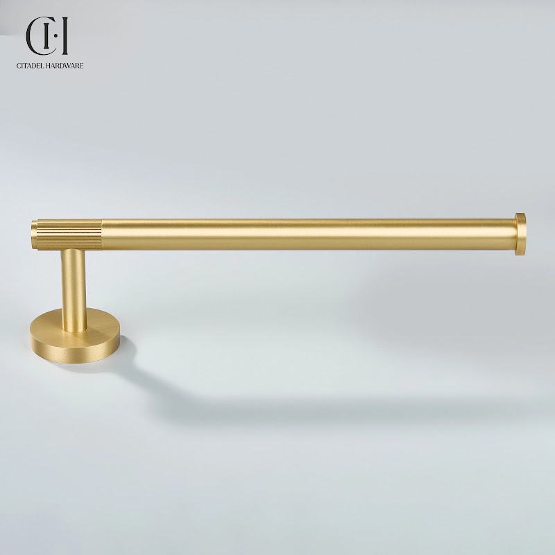 Luma Linear knurled Brass Towel Holder – Gold - View 9